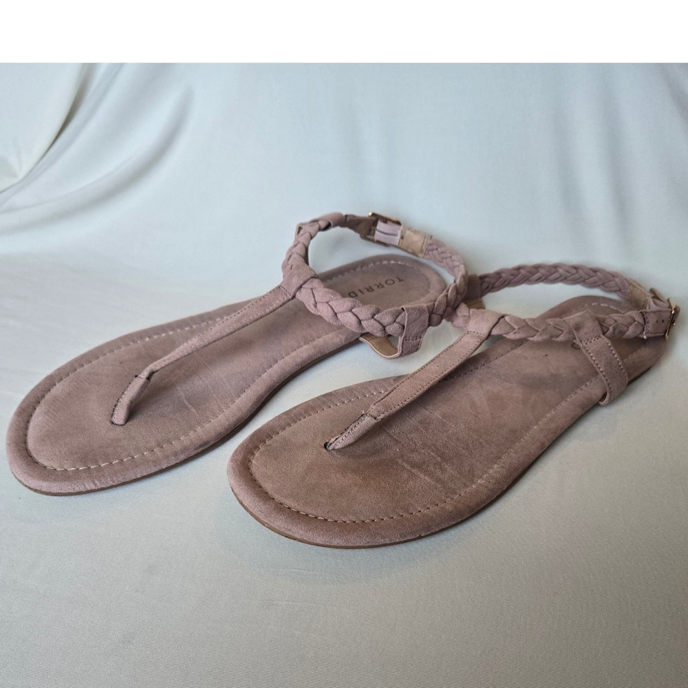 Torrid Braided Sandals Size 10.5W Wide Taupe Thong Ankle Strap